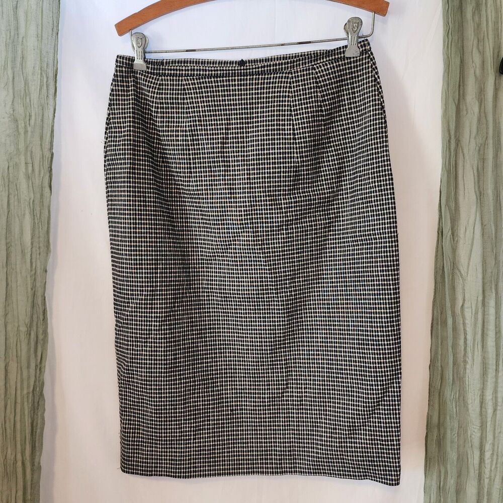 SHARON YOUNG Black and White Work Business Pencil Linen Blend Skirt Size 10